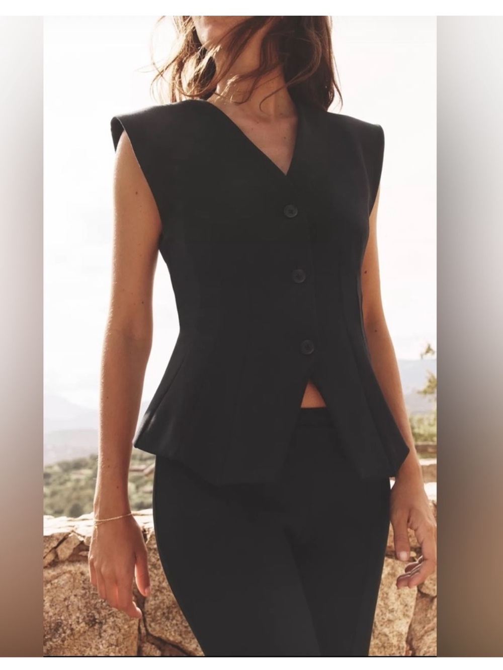 NWOT Zara interlock knit vest top in black with padded shoulders